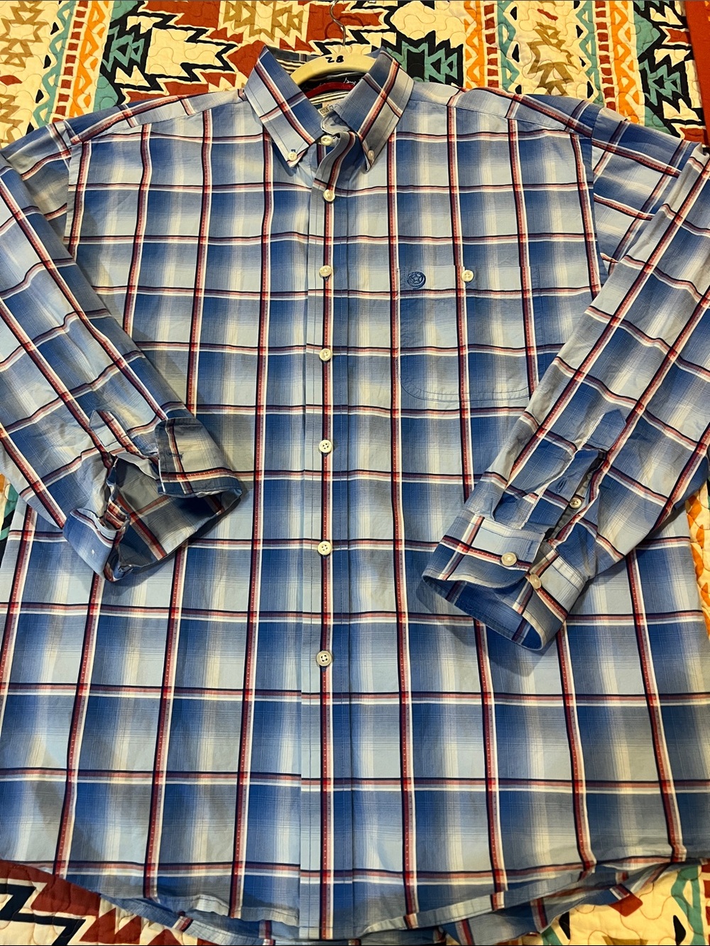 WRANGLER GEORGE STRAIT Men's Blue Plaid Button-Down Shirt